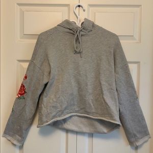 Floral embroidered cropped hoodie